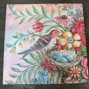 Kate McRostie Splendid Botanical III 10" x 10" Colorful Bird and Nest Art Print